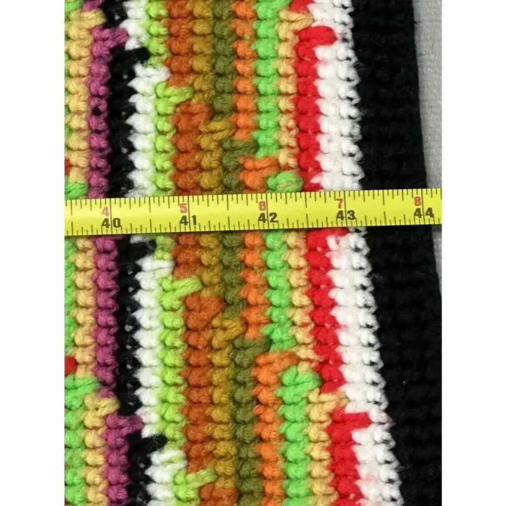 VINTAGE AFGHAN THROW BLANKET RUG 1970s RETRO MULTI-COLOR 62x44